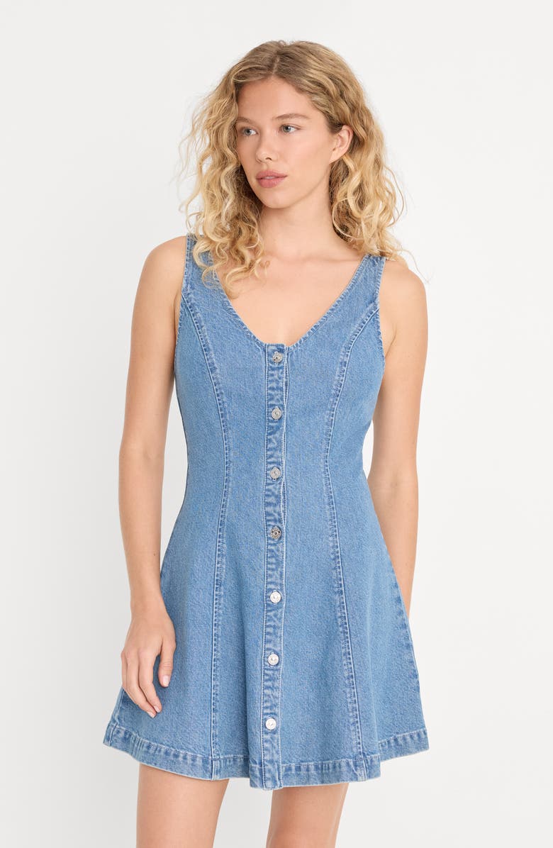Good American The Flouncy Denim Minidress, Alternate, color, Indigo