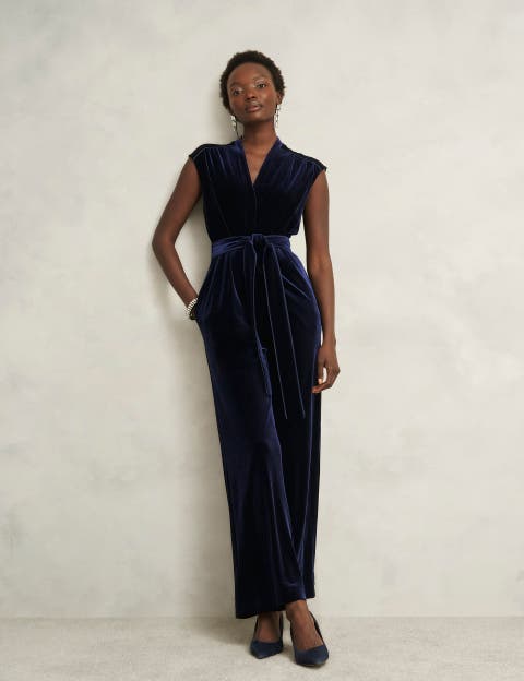 V-Neck Tie Waist Cap Sleeve Jumpsuit