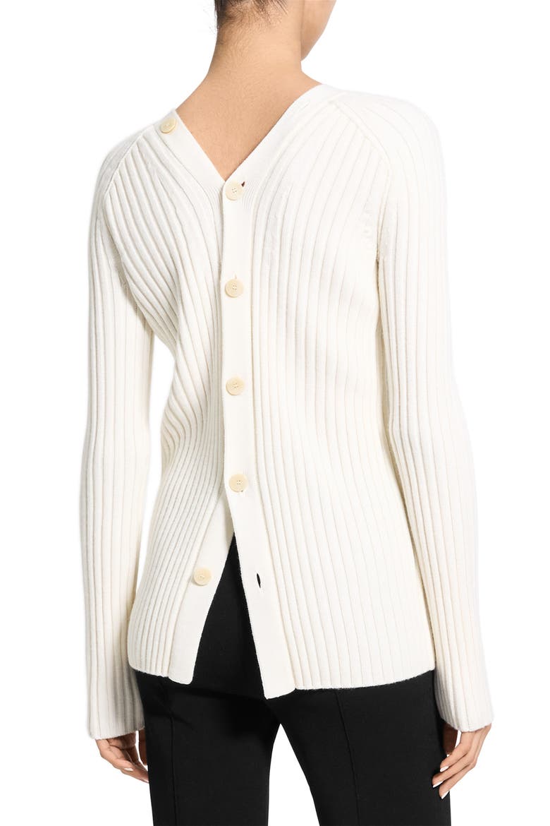 Rib Merino Wool Open Back Cardigan, Alternate, color, WHITE