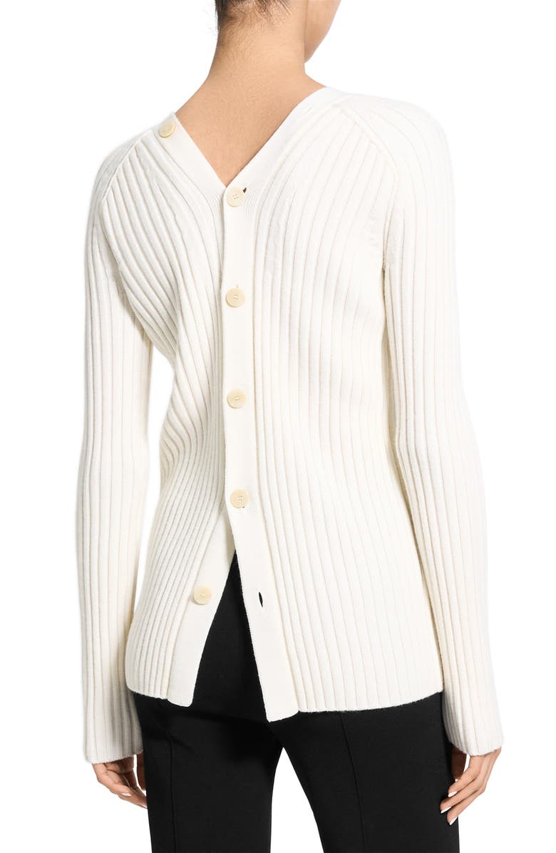 Theory Rib Merino Wool Open Back Cardigan, Alternate, color, White