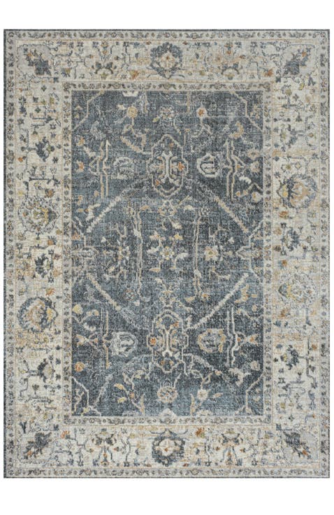 Brandy Rustic Border Low-Pile Machine-Washable Area Rug