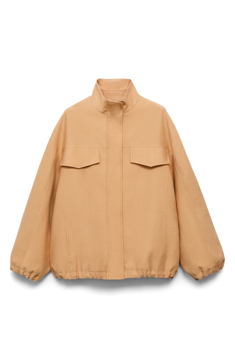 MANGO Oversize Stand Collar Jacket, Alternate, color, Beige