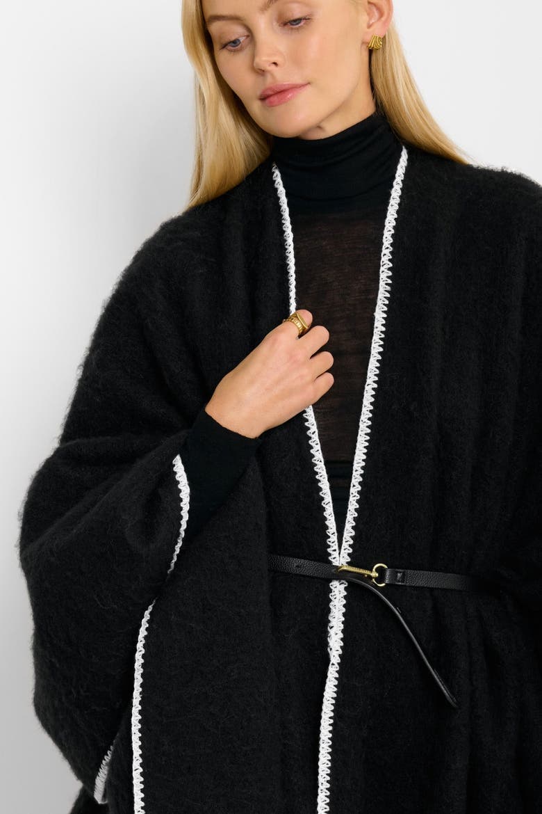 Whipstitch Blanket Cape with Belt, Alternate, color, Black