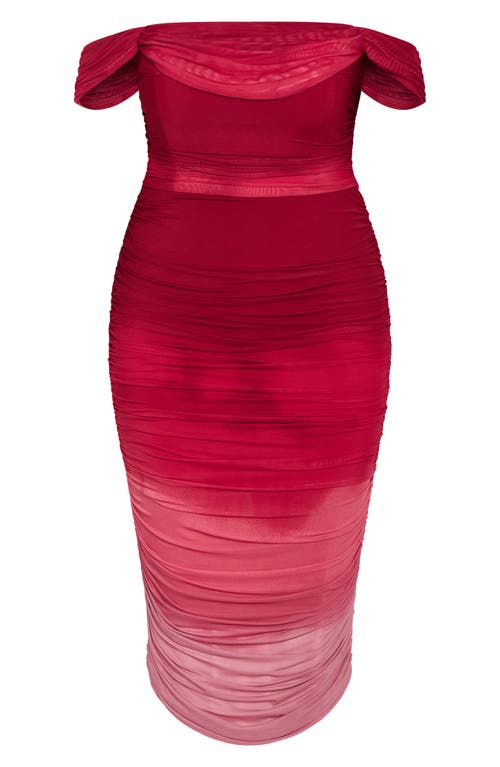 City Chic Ombré Ruched Square Neck Cap Sleeve Dress In Ruby Ombre