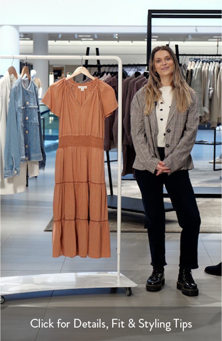 Ladder Stitch Accent Linen Blend Tiered Minidress, sales video thumbnail