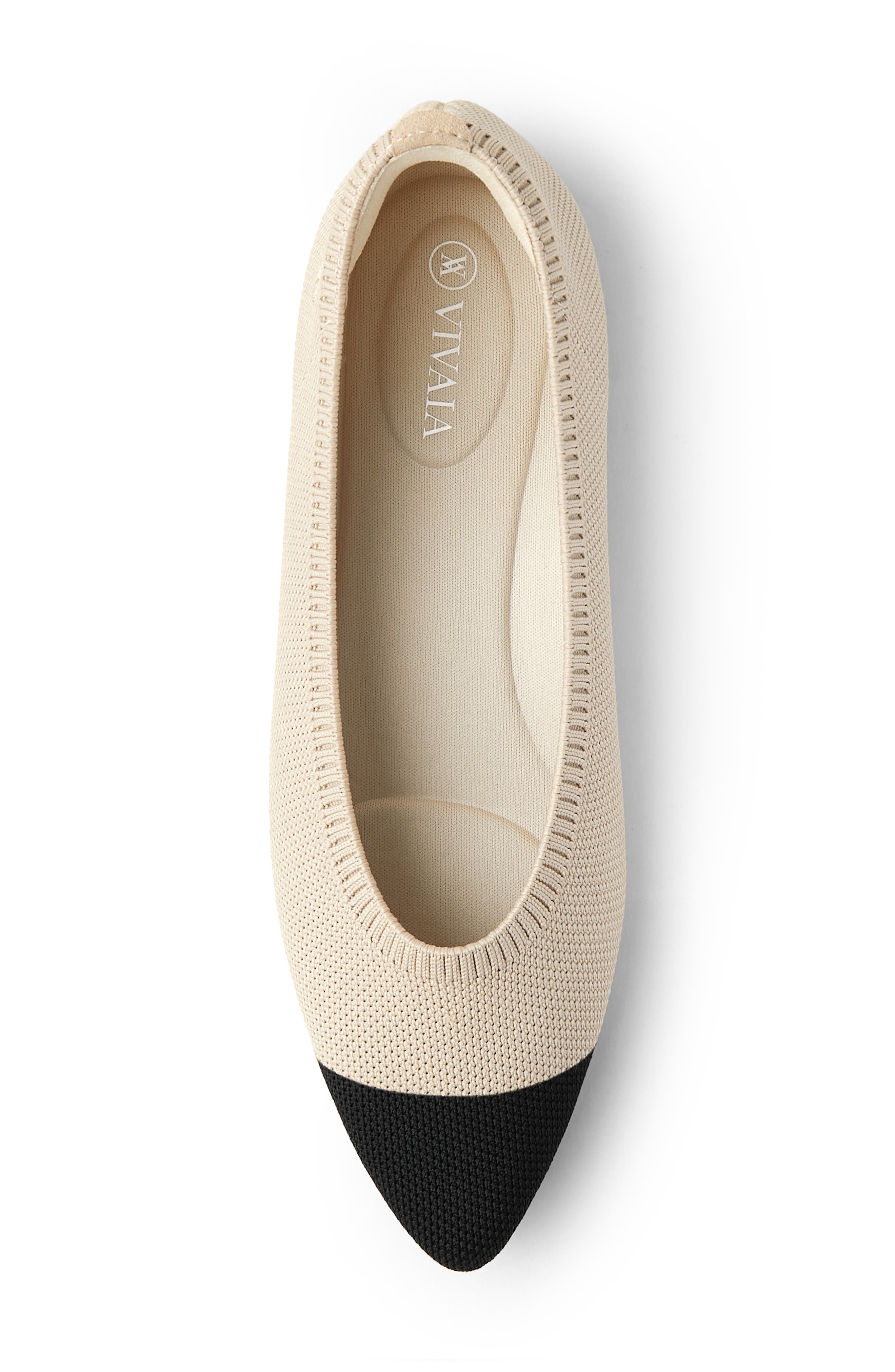 Aria 5 Pointed-Toe Ballet Flats, Alternate, color, ALMOND/ BLACK TIP