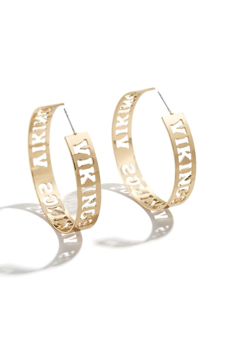 WEAR by Erin Andrews x Baublebar Gold Minnesota Vikings Large Cutout Hoop Earrings, Main, color, 