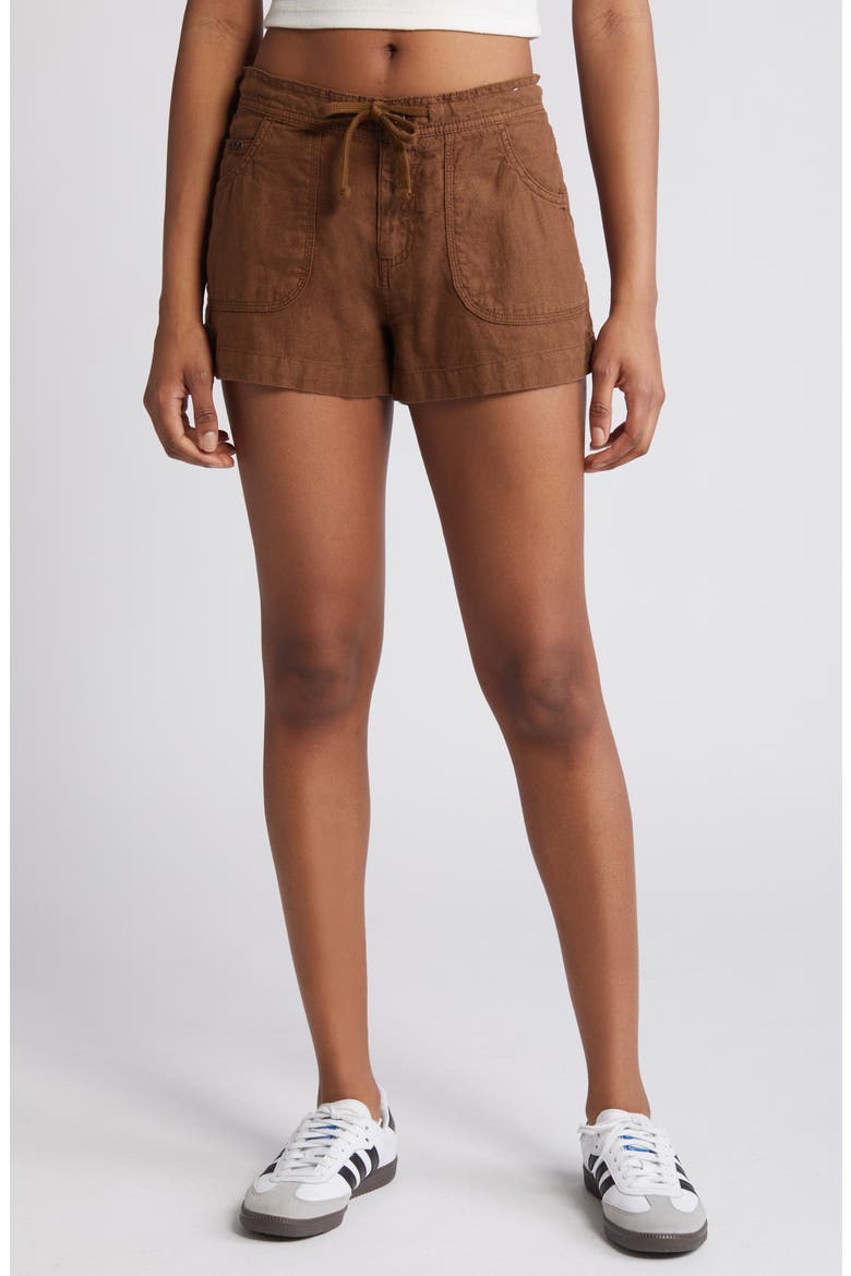 Linen Drawstring Shorts, Main, color, CHOCOLATE