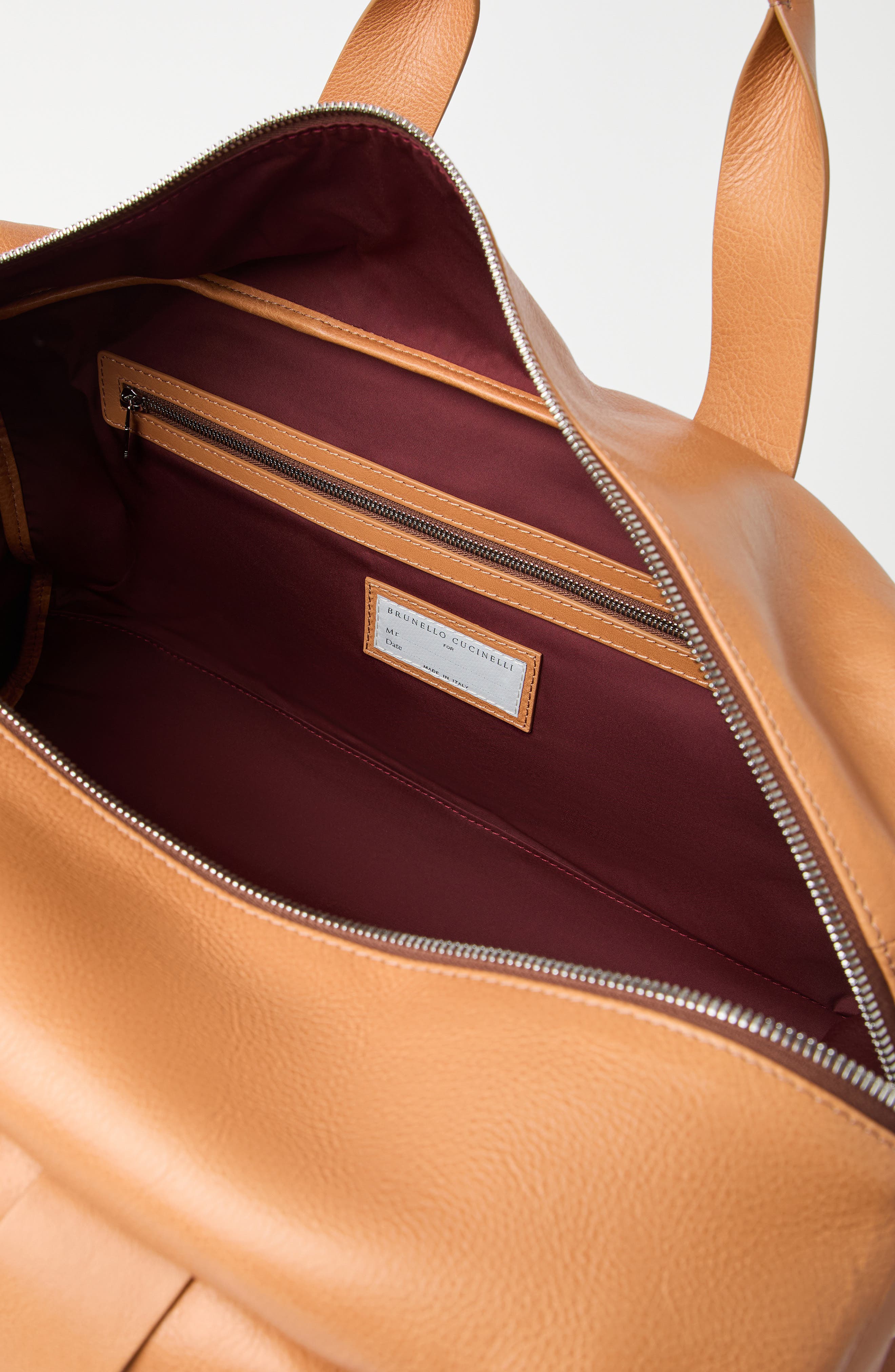 Brunello Cucinelli Grained calfskin active bag, Alternate, color, Ivory