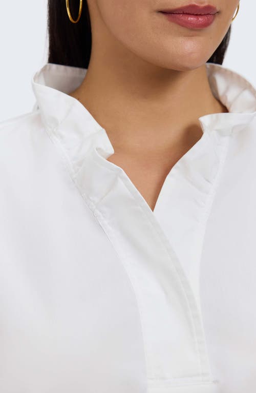 Foxcroft Tammy Ruffle Collar Cotton Blend Top In White