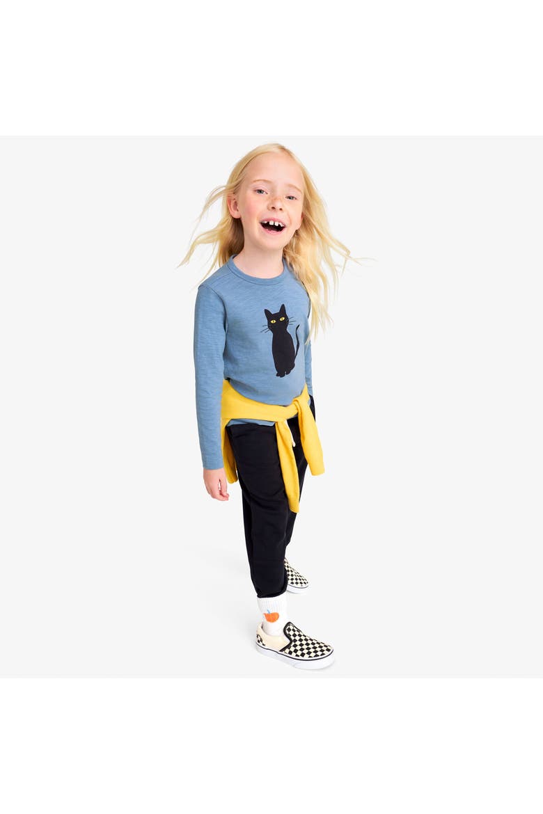 Kids Long Sleeve Black Cat Tee, Alternate, color, Moonlight Black Cat