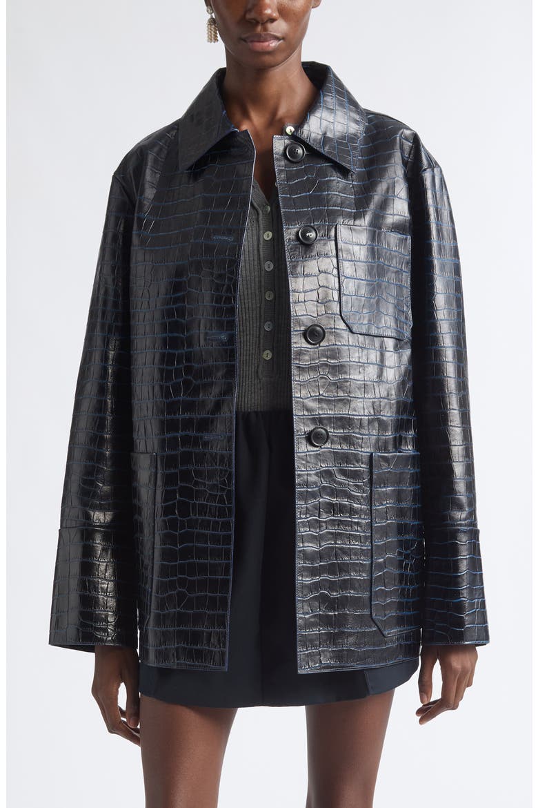 Croc Embossed Leather Jacket, Main, color, CROCO