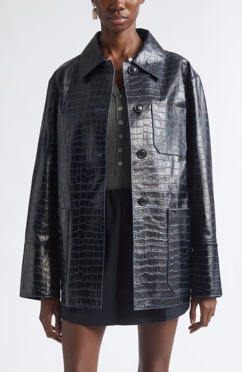 Croc Embossed Leather Jacket