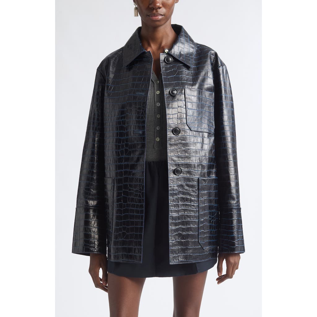 Nackiyé Nackiyè Croc Embossed Leather Jacket In Black