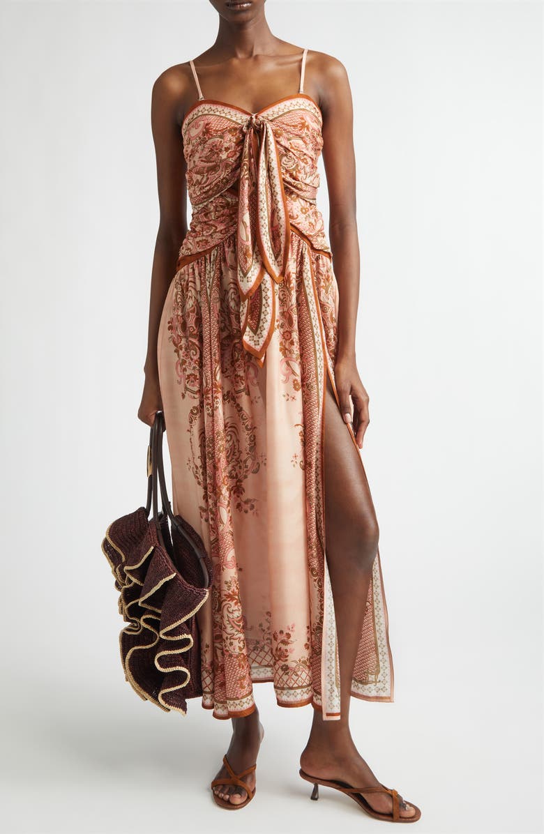 Zimmermann Aster Paisley Scarf Tie Silk Midi Dress, Alternate, color, Pink Paisley Floral