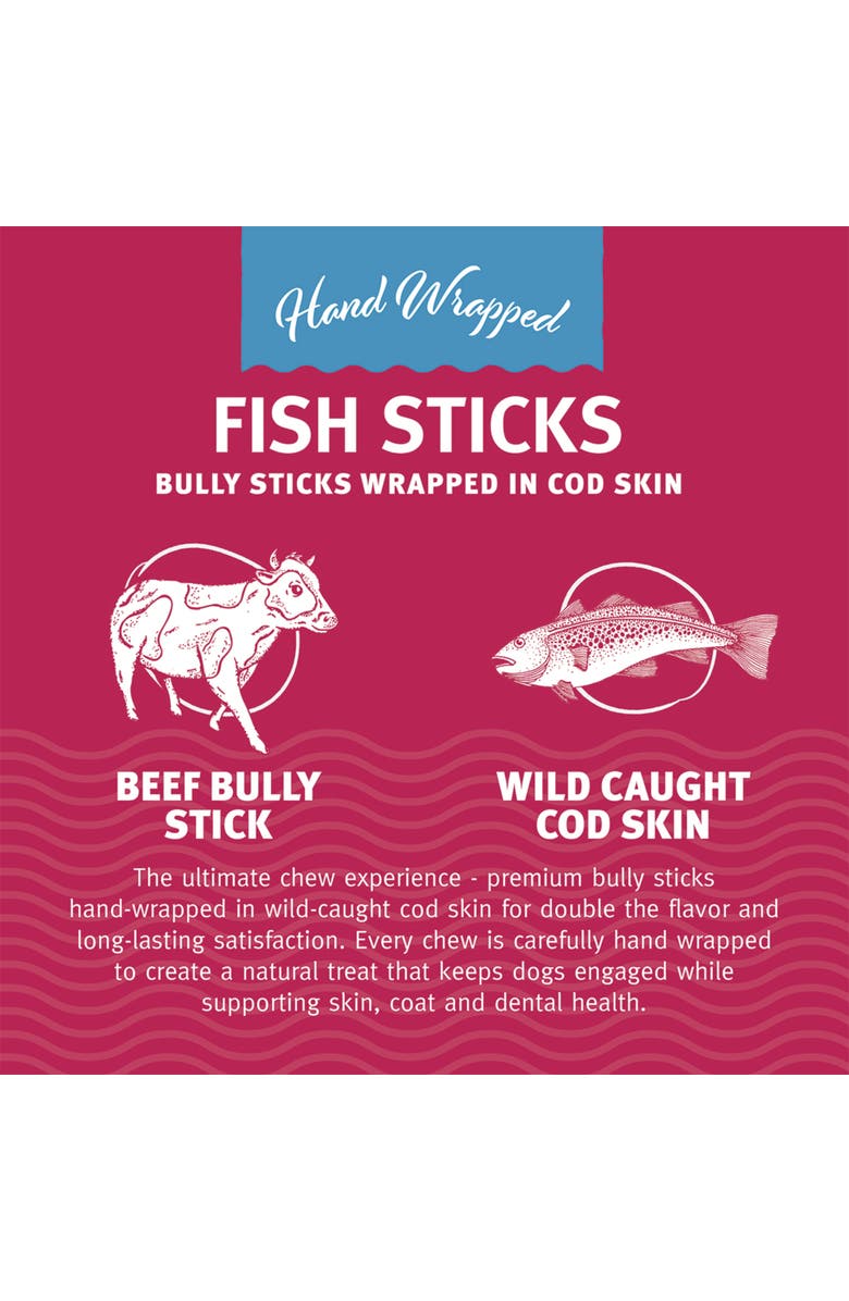 ICELANDIC+ Fish Sticks - Bully Stick Wrapped In Cod Skin 5 Pack, 6" - Dog Treats, Alternate, color, Multicolored
