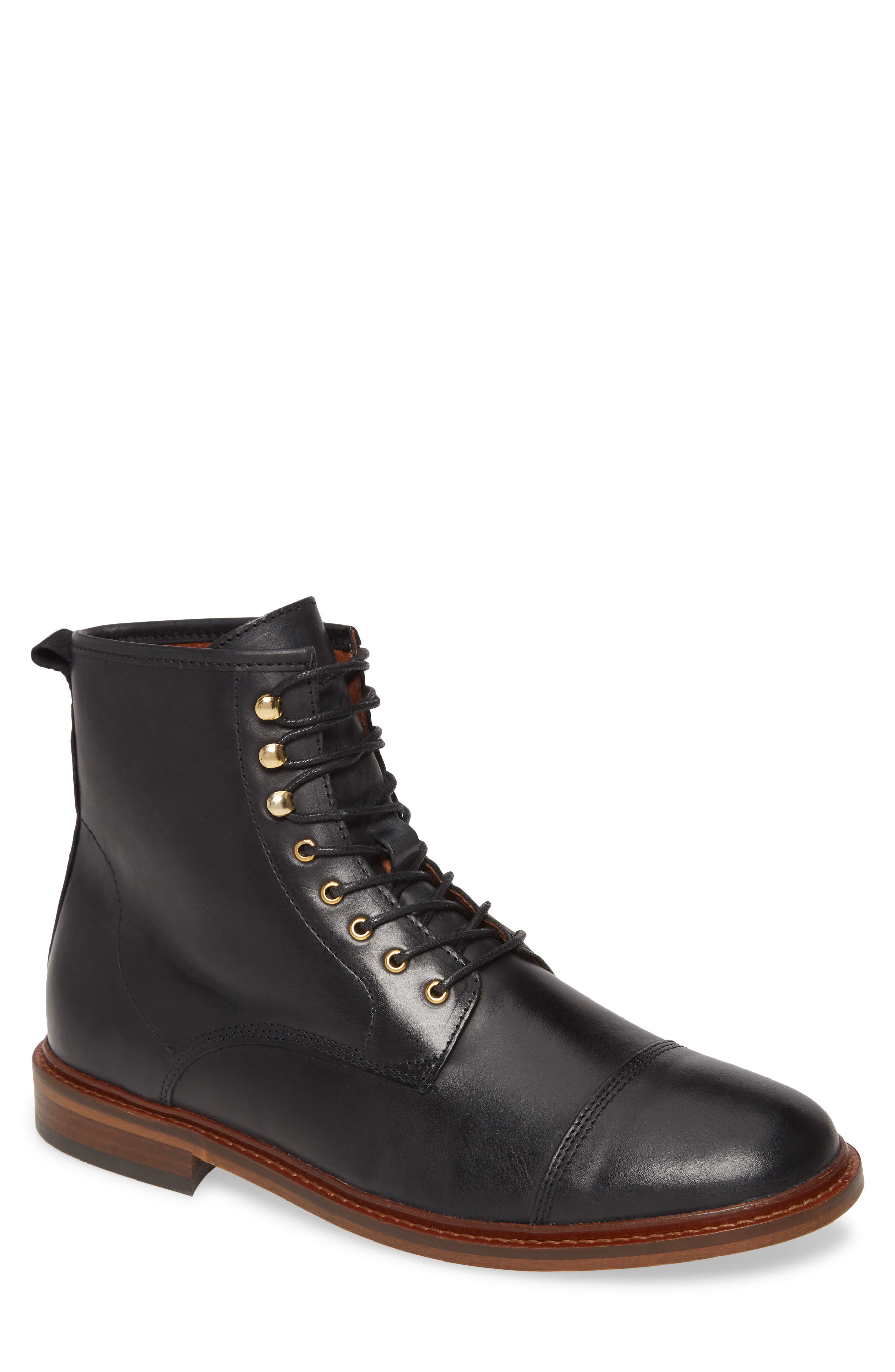 Curtis Cap Toe Boot, Main, color, BLACK LEATHER