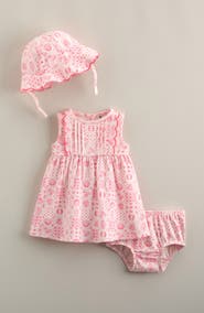 Nordstrom Pintuck Ruffle Cotton Dress, Hat & Bloomers Set