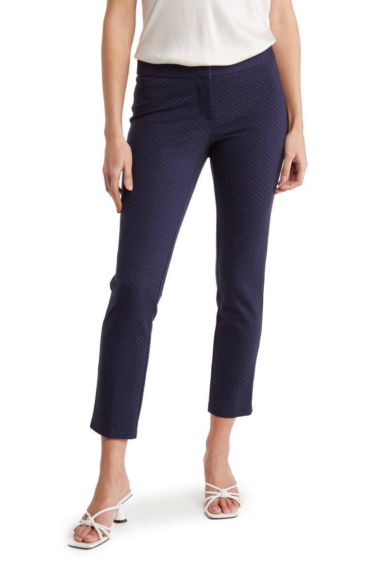 Amanda Pindot Ponte Knit Slim Pants, Main, color, NAVY / WHITE