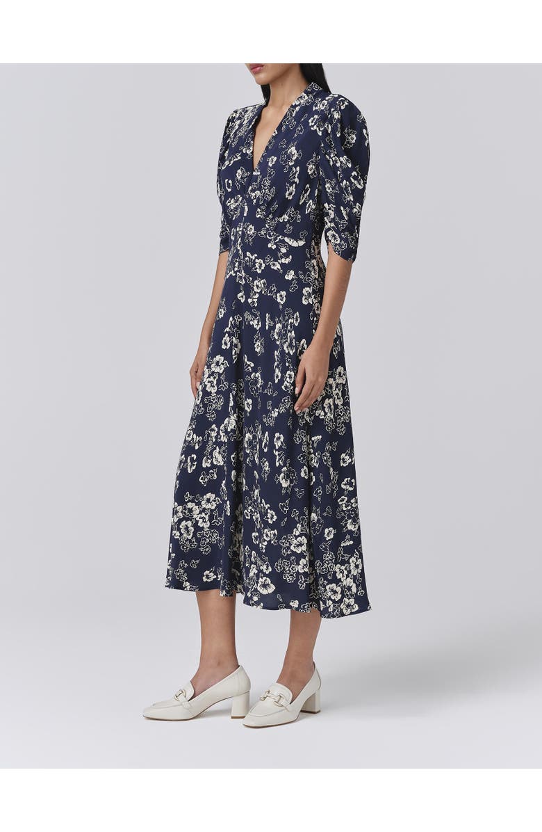 Ghost London Mia Crepe Floral Midi Tea Dress, Alternate, color, Navy Floral