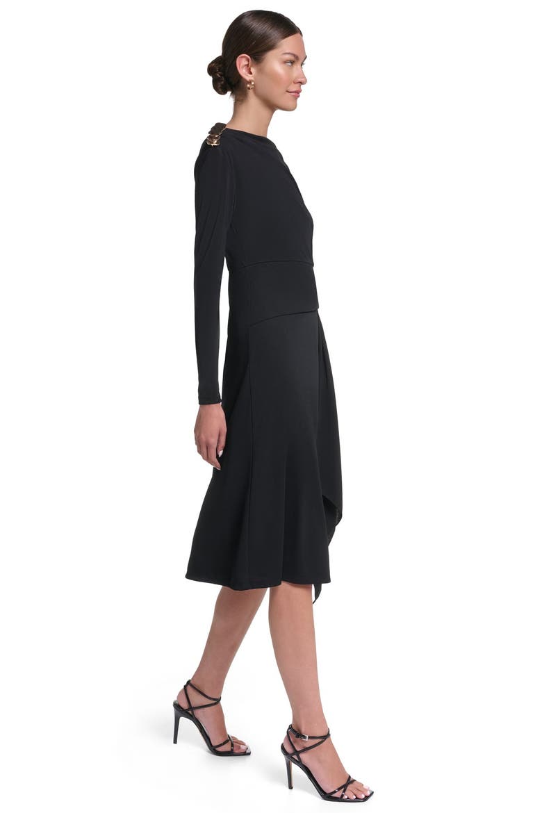 Long Sleeve Draped Jersey Dress, Alternate, color, Black