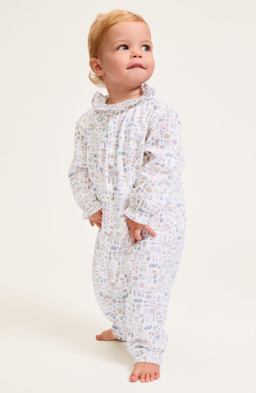 Petite Plume Madeline Print One-piece Brushed Twill Pajamas In White