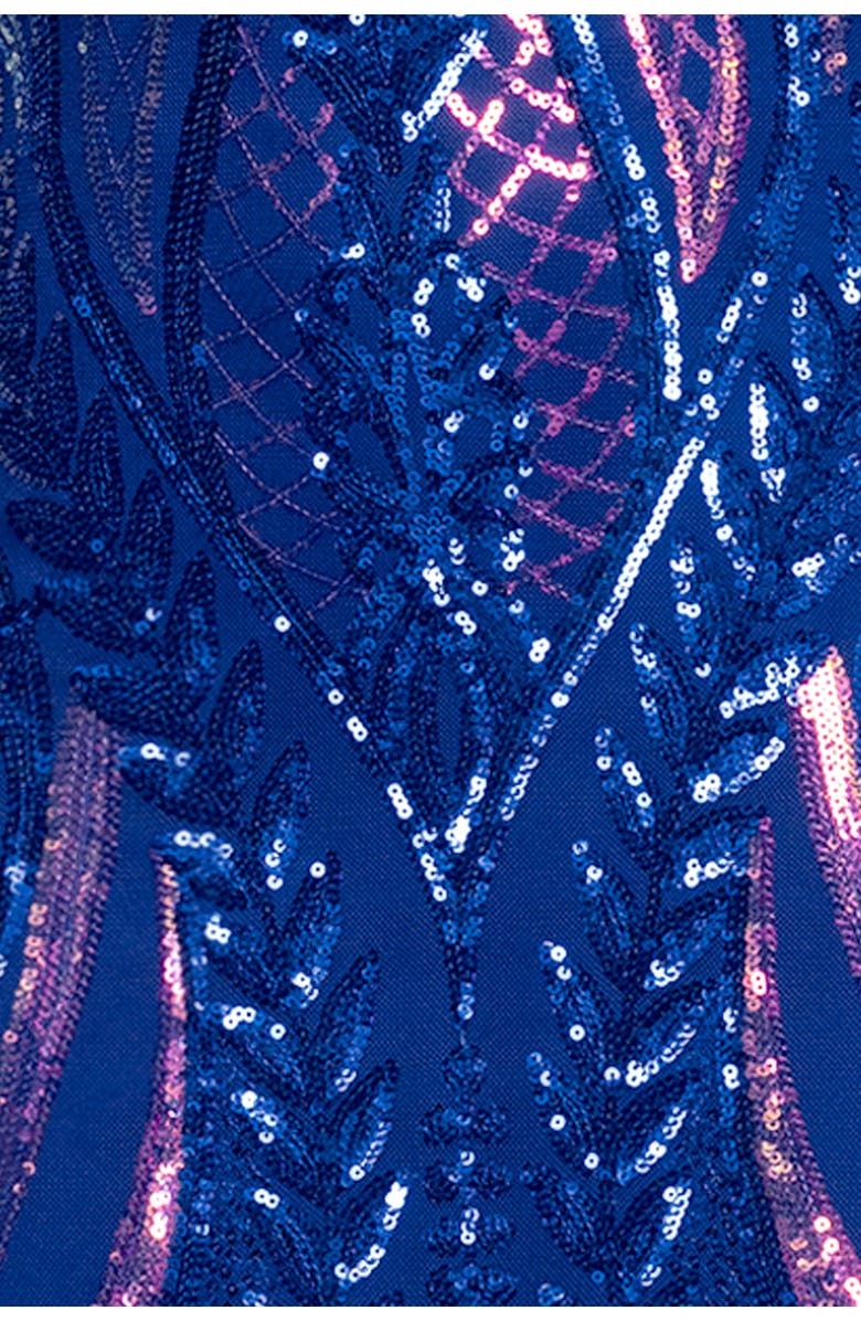 Blondie Nites V-Neck Sequin Gown, Alternate, color, Royal Multi