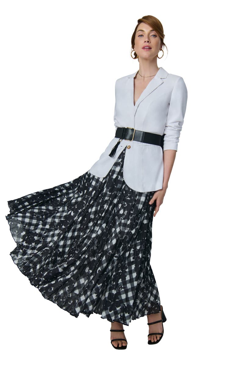 Jessica London Flowing Crinkled Maxi Skirt, Main, color, Black Gingham Floral