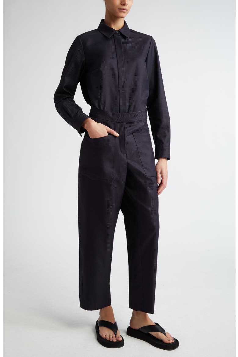 Lara Cotton Jacquard Crop Button-Up Shirt, Alternate, color, BLACK