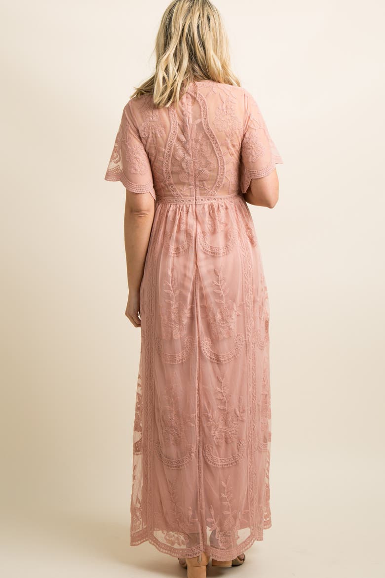 Lace Mesh Overlay Maternity Maxi Dress, Alternate, color, Light Pink