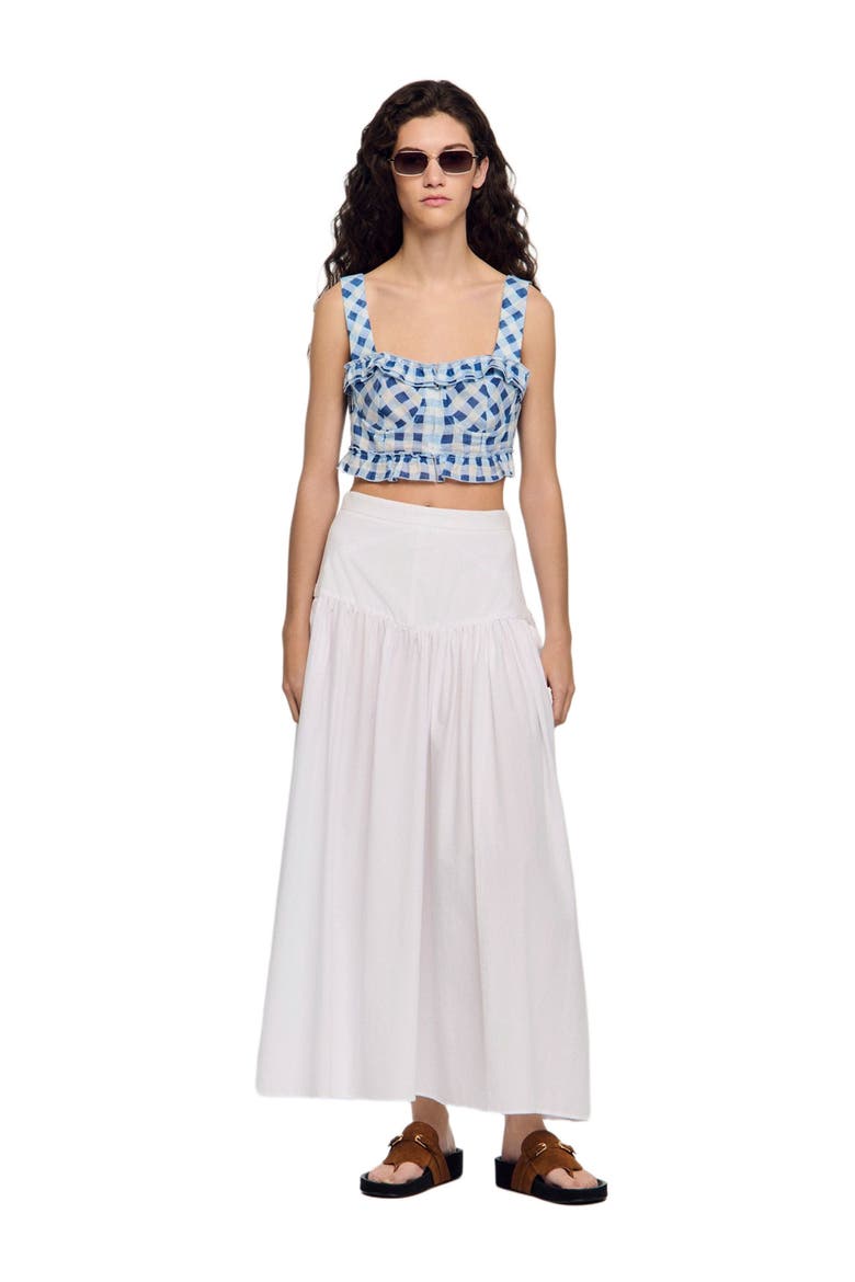 Gingham linen crop top, Alternate, color, Blu / white