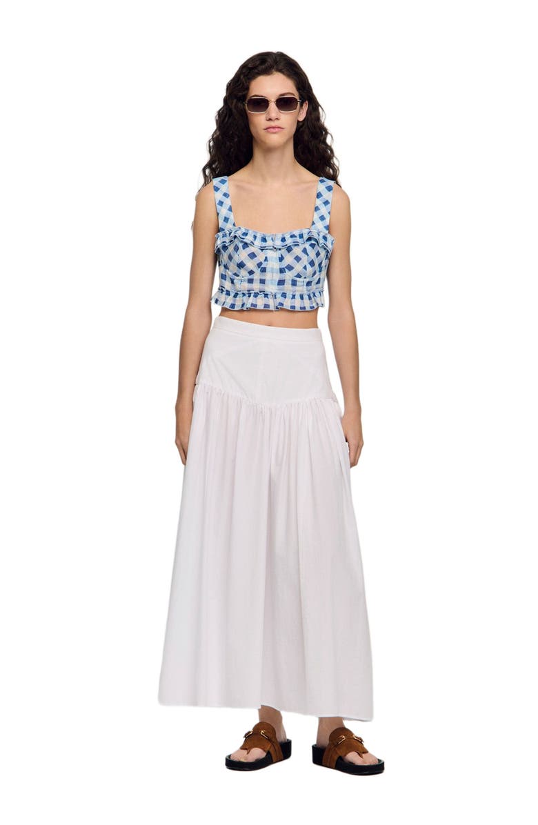 SANDRO Gingham linen crop top, Alternate, color, Blu / White