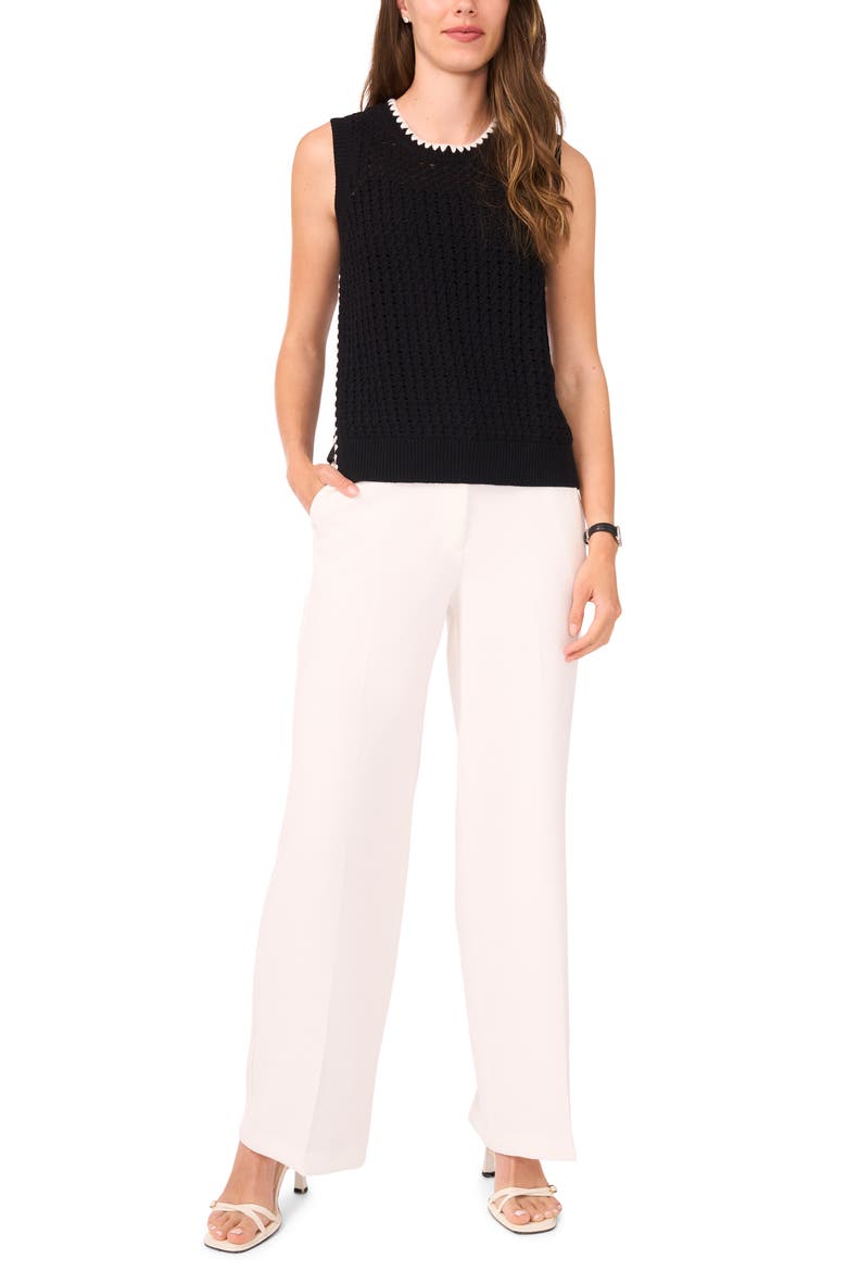 Pointelle Sleeveless Sweater, Alternate, color, RICH BLACK