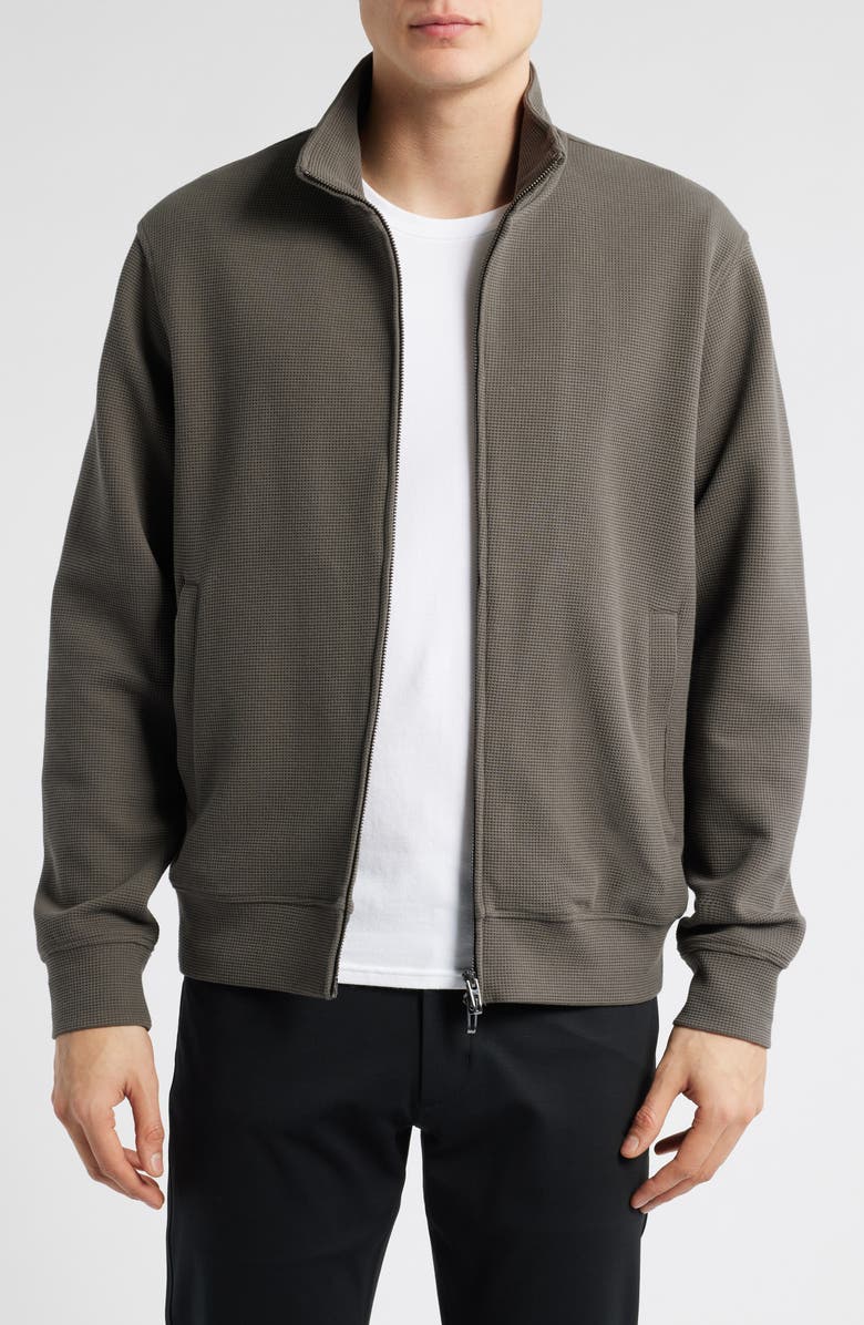 Emporio Armani Waffle Texture Cotton Blend Zip Jacket, Main, color, Solid Medium Brown