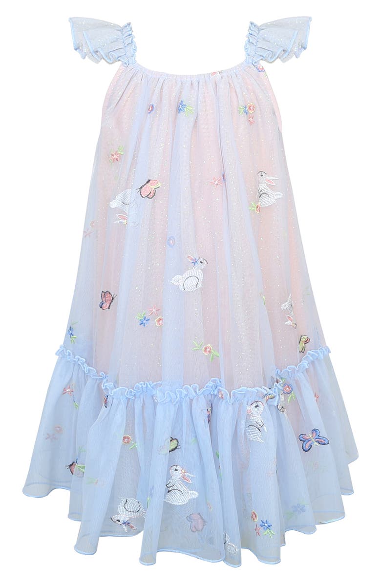 Zunie Kids' Embroidered Bunny Dress, Main, color, Blue Peach