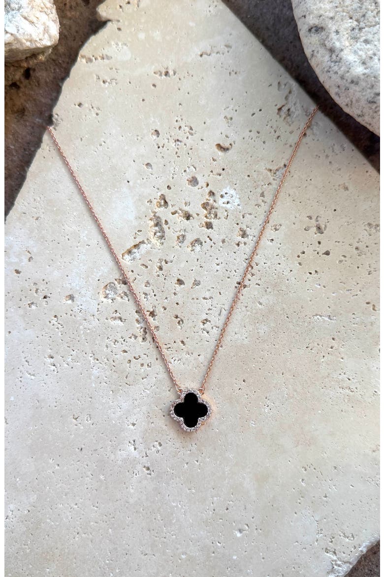 Cubic Zirconia Clover Pendant Necklace, Alternate, color, BLACK