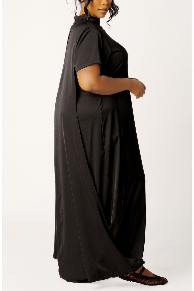 High Neck Draped Maxi Dress, Alternate, color, BLACK