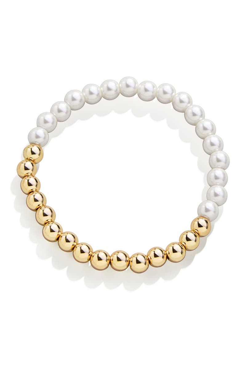 BaubleBar Pisa Imitation Pearl & Golden Bead Bracelet, Main, color,