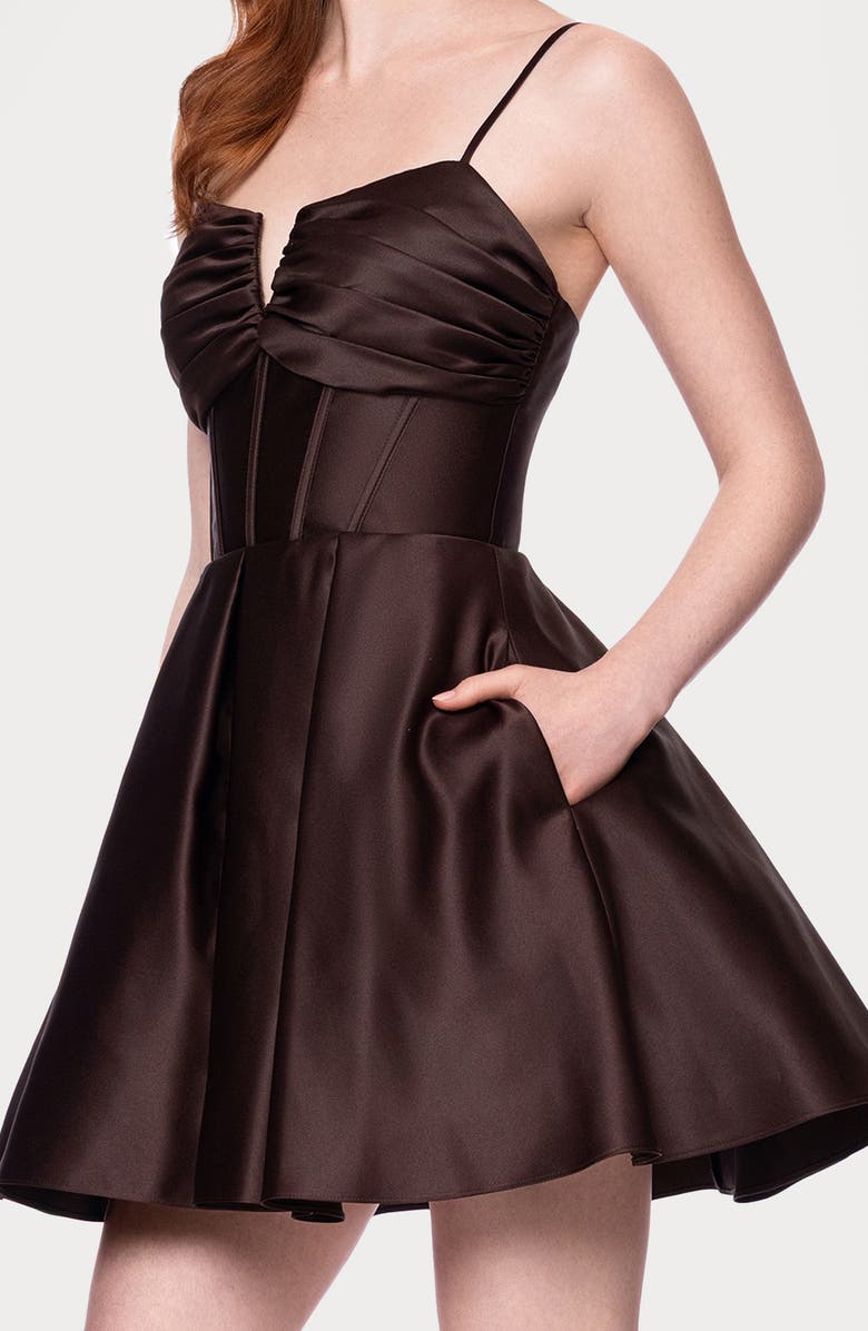 Blondie Nites Satin Minidress, Alternate, color, Brown