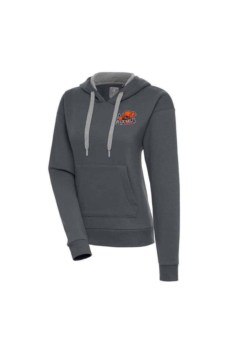 ANTIGUA Women's Antigua Charcoal Bucknell Bison Victory Pullover Hoodie, Main, color, 