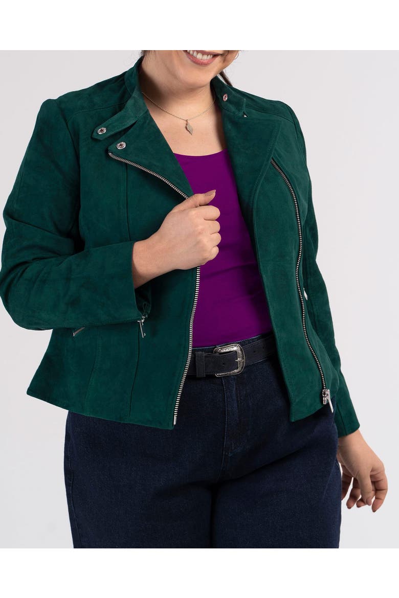 Hudson Suede Biker Jacket, Alternate, color, Blue Spruce