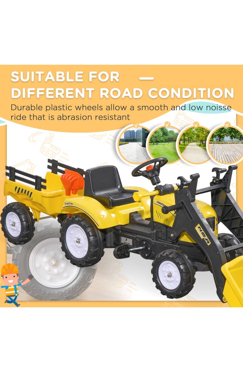 Aosom Kids Ride-On Bulldozer with Bucket, Trailer, Alternate, color, Yellow
