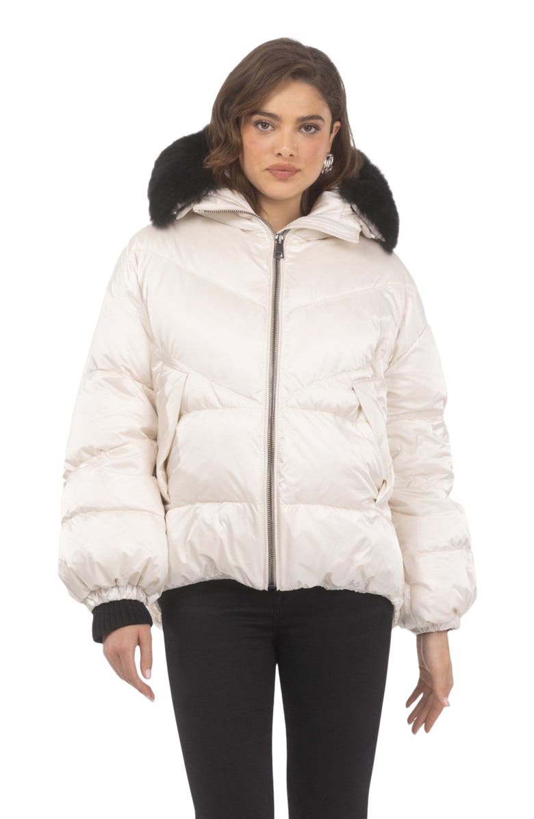 GORSKI Apres-Ski High-Low Jacket With Detachable Trim, Alternate, color, Champagne/Black