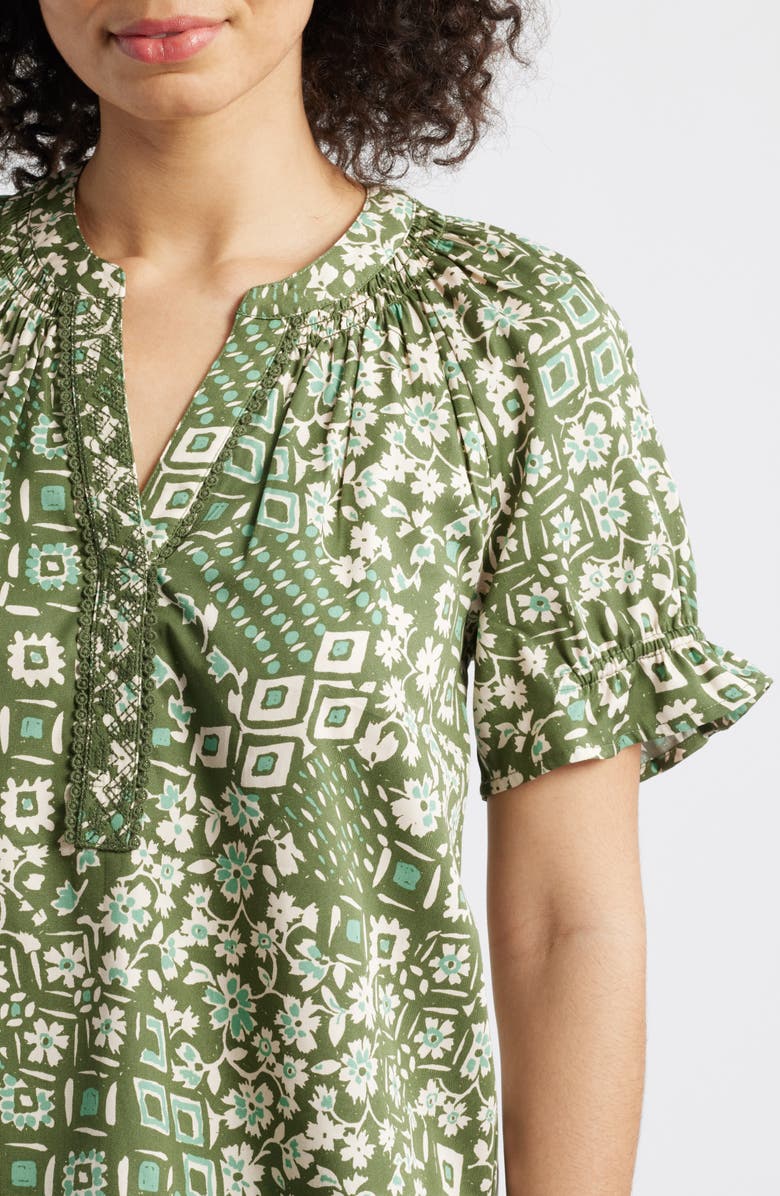 Wit & Wisdom Print Puff Sleeve Top, Alternate, color, Rolling Hill Green Multi