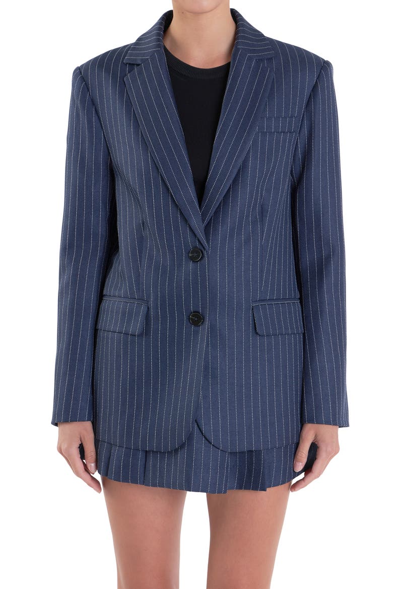 Stripe Oversize Blazer, Alternate, color, NAVY