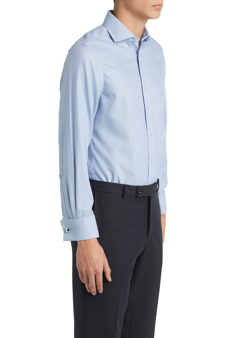 Non-Iron Clifton Weave Cutaway Slim Fit Shirt Double Cuff, Alternate, color, OCEAN BLUE