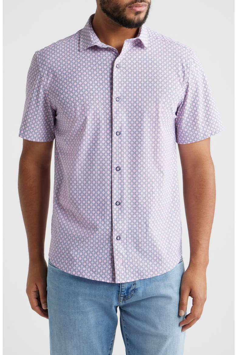 XC+™ Motion Medallion Print Short-Sleeve Performance Knit Button-Up Shirt, Main, color, PINK MEDALLION