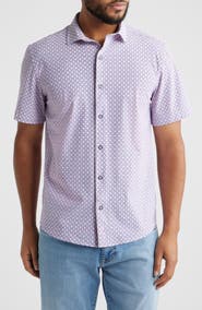 Johnston & Murphy XC+™ Motion Medallion Print Short-Sleeve Performance Knit Button-Up Shirt