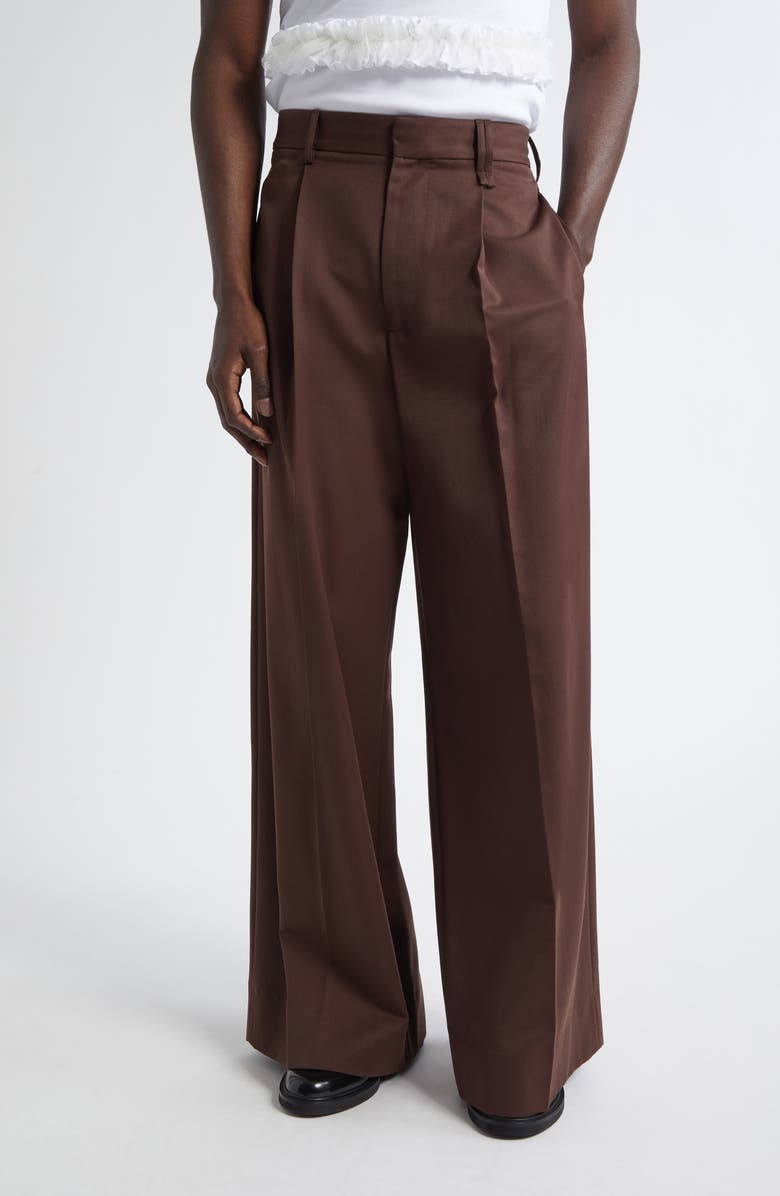 Simone Rocha Pleated Wide Leg Virgin Wool Blend Trousers, Main, color, 