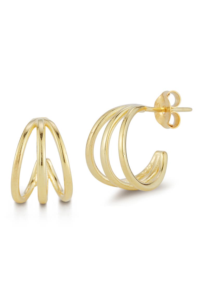 Triple Ring Huggie Hoop Earrings, Main, color, GOLD